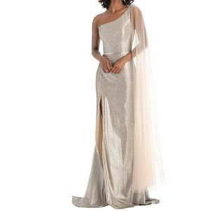 Clarisse Animal Print One Shoulder Gown Champagne Size 2 NWT